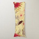 Rustiek retro bloemenpatroon beige en rood lichaamskussen (Voorkant Verticaal)