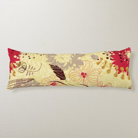 Rustiek retro bloemenpatroon beige en rood lichaamskussen (Voorkant)