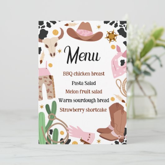 Rustiek Rodeo Verjaardag Voedsel Menu Sign Kaart (Staand voorkant)