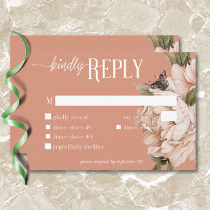  rustiek roest & perzik pioenrozen diner RSVP kaartje