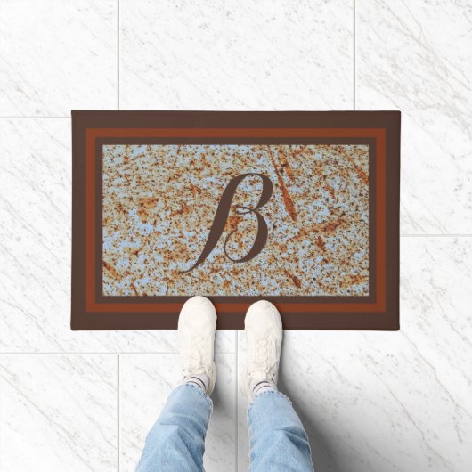 Rustiek Roestig Metaal Custom Monogram Design Deurmat (Binnen)