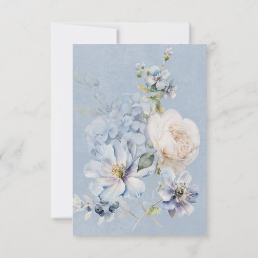 Rustiek Romantisch Dusty Blauw Wit Bloemen RSVP Kaartje (Achterkant)