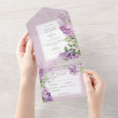 Rustiek Romantisch Paarse & Sage Lilacs Diner All In One Uitnodiging (Afscheurbaar)