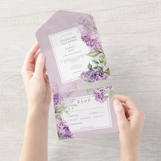 Rustiek Romantisch Paarse & Sage Lilacs Diner All In One Uitnodiging (Afscheurbaar)