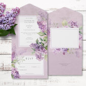 Rustiek Romantisch Paarse & Sage Lilacs Geen Diner All In One Uitnodiging