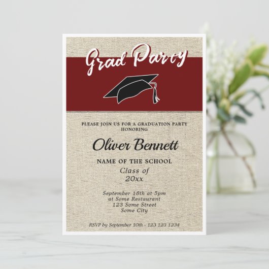Rustiek rood Afstuderen Pet afstudeerfeest Kaart (Staand voorkant)