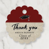 Rustiek Rood Afstuderen Pet Afstuderen Dank u Bedankjes Labels (Achterkant)