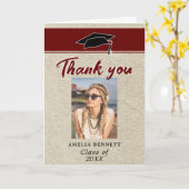 Rustiek Rood Afstuderen Pet Afstuderen Foto Dank u Kaart (Gele Bloem)