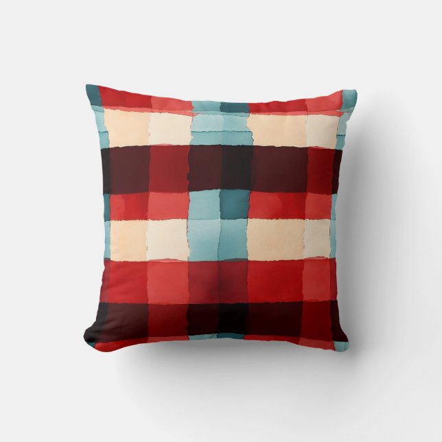 Rustiek Rood en Blauw Plaid Pattern Sierkussen (Voorkant)