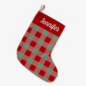 Rustiek rood en groen geplakt script kleine kerstsok (Voorkant (Hangend))