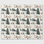 Rustiek rood en wit besneeuwd dorp cadeaupapier (Vlak)