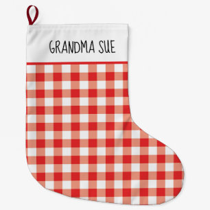 Rustiek Rood en Wit Gingham Custom Grote Kerstsok