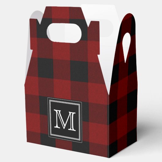 Rustiek Rood en Zwart Buffel Plaid Monogram Bedankdoosjes (Geopend)