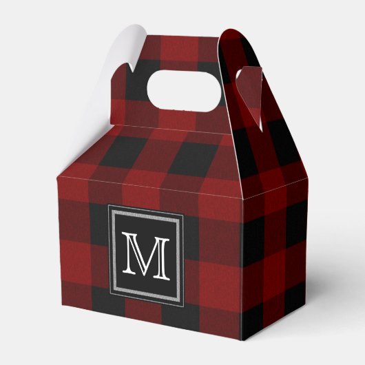 Rustiek Rood en Zwart Buffel Plaid Monogram Bedankdoosjes (Voorkant Zijde)