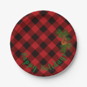 Rustiek Rood en Zwart plaid - dennenappels Papieren Bordje (Voorkant)
