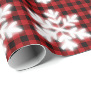 Rustiek rood en zwart plaid met sneeuwvlok detail cadeaupapier