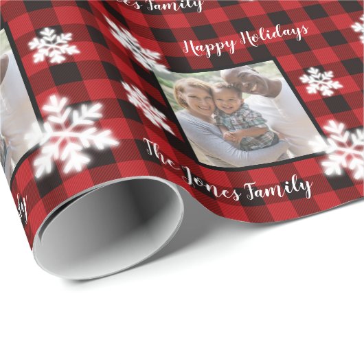 Rustiek rood en zwart plaid met sneeuwvlok detail cadeaupapier (Rol Hoek)