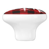 Rustiek rood en zwart plaid met sneeuwvlok keramie keramische knop (Zijkant)