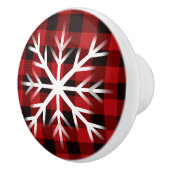 Rustiek rood en zwart plaid met sneeuwvlok keramie keramische knop (Rechts)