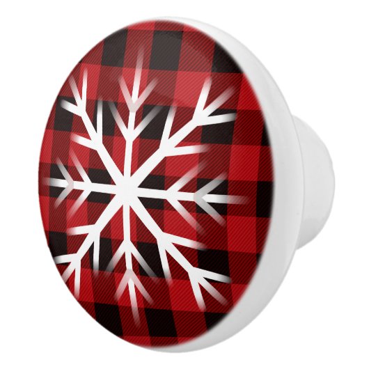 Rustiek rood en zwart plaid met sneeuwvlok keramie keramische knop (Rechts)