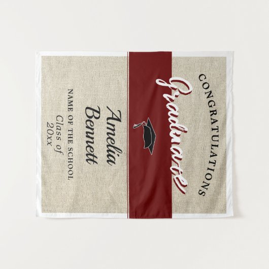 Rustiek rood gefeliciteerd afstudeerfeest wandkleed (Voorkant (horizontaal))