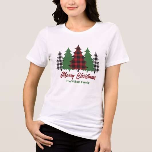 Rustiek Rood Geplaagd Vrolijk Kerstbomen Vrouwen Tri-Blend Shirt (Voorkant)