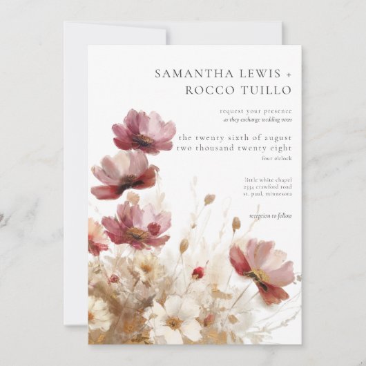 Rustiek Rood & Gerst Aquarel Wilde Bloemen Kaart (Voorkant)