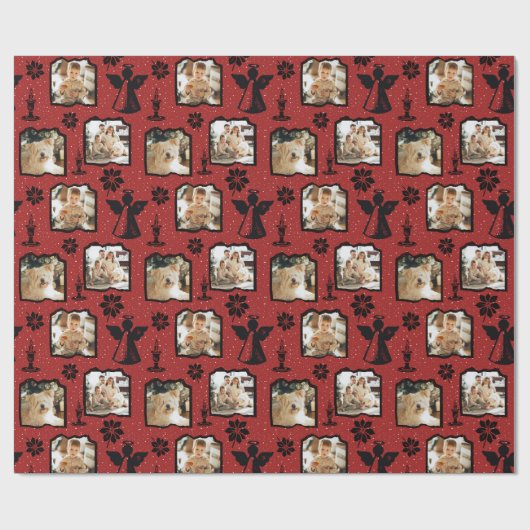 Rustiek rood gestempeld Angel 3 Familiefoto Cadeaupapier (Vlak)