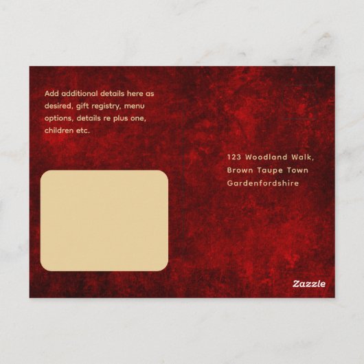 Rustiek Rood Goud Kant Bruiloft RSVP Voor Matching Briefkaart (Achterkant)