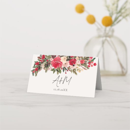 Rustiek Rood groen Bloemen Winter Bruiloft (Achterkant)