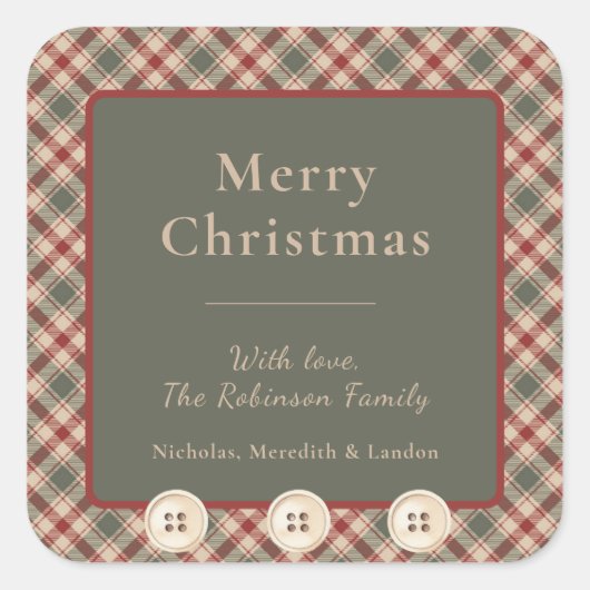 Rustiek Rood, Groen en Tan Plaid Kerst sticker (Voorkant)
