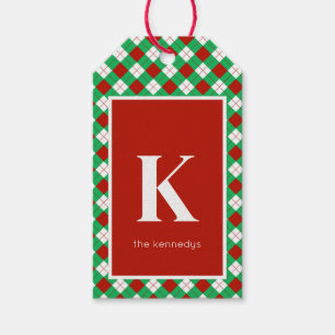 Rustiek Rood Groen & Wit geruite Monogram Cadeaulabel