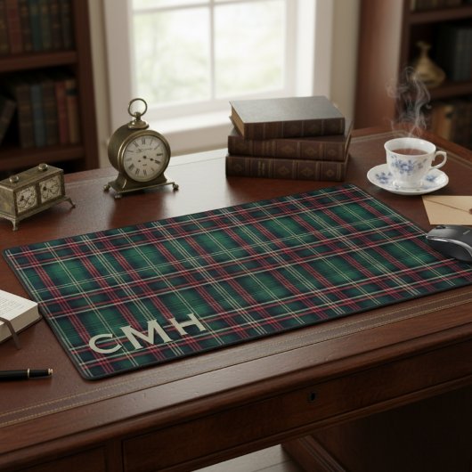 Rustiek Rood Groen & Zwart Tartan Plakken Monogram Bureaumat