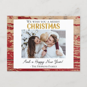 Rustiek Rood Hout Custom Foto Kerst Briefkaart