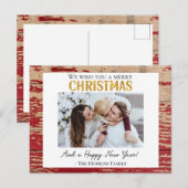 Rustiek Rood Hout Custom Foto Kerst Briefkaart (Voorkant / Achterkant)