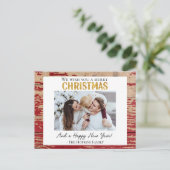 Rustiek Rood Hout Custom Foto Kerst Briefkaart (Staand voorkant)