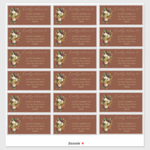 Rustiek Rood   Oranje Bloemen bruiloft Gast Adres Sticker