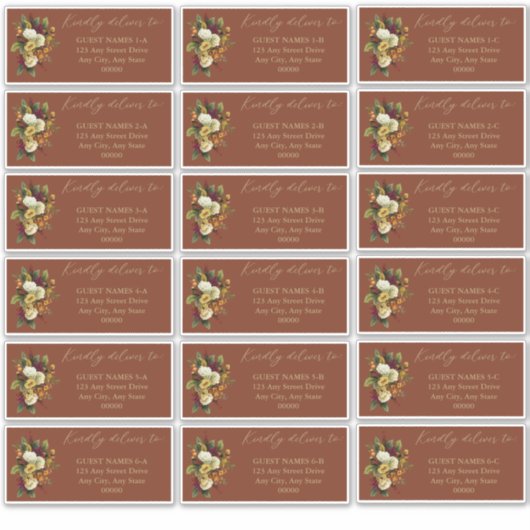 Rustiek Rood | Oranje Bloemen bruiloft Gast Adres Sticker (Voorkant)