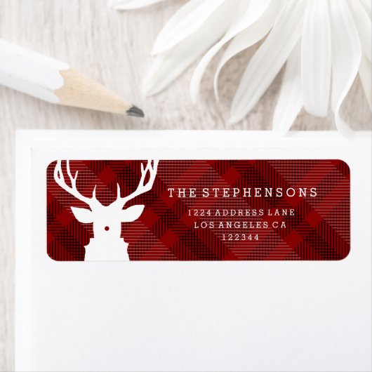 Rustiek Rood Plaid | rendieren Adresetiketten Etiket (Insitu)
