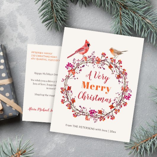 Rustiek rood roze sinaasappel hulst kerstkrans feestdagenkaart