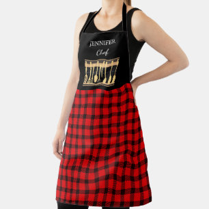 Rustiek rood zwart buffel monogram naam keuken schort