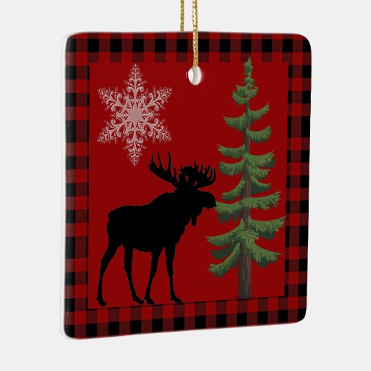 Rustiek Rood Zwart Buffel Plaid met Moose Ornament (Rechts)
