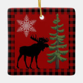 Rustiek Rood Zwart Buffel Plaid met Moose Ornament (Voorkant)