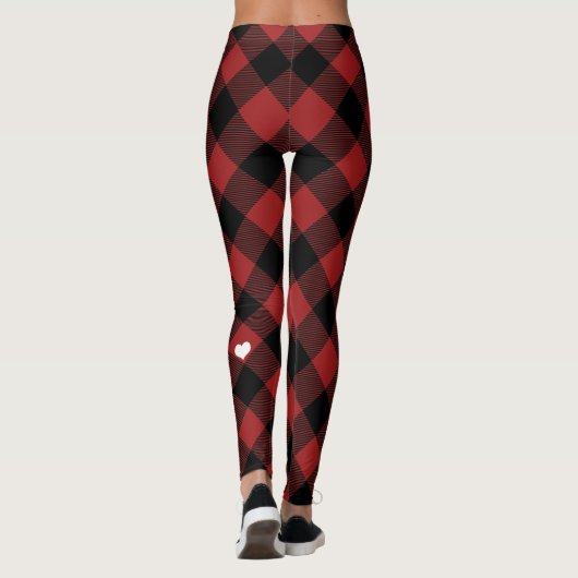 Rustiek Rood Zwart Buffel Plaid Wit Hart Leggings (Achterkant)