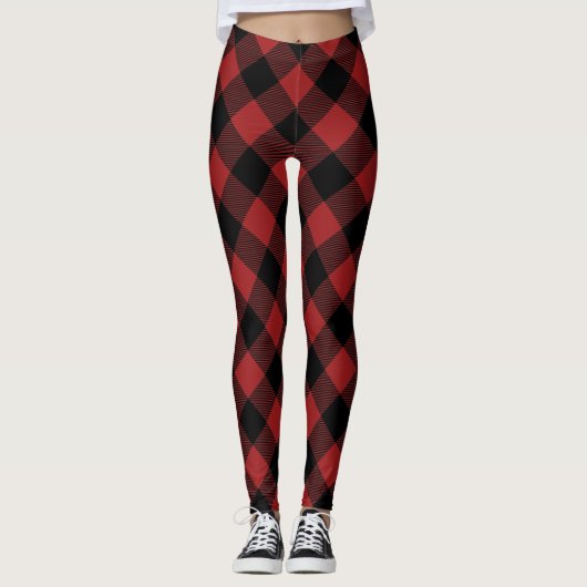 Rustiek Rood Zwart Buffel Plaid Wit Hart Leggings (Voorkant)