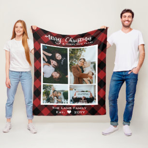 Rustiek Rood Zwart Buffel Vrolijk Kerstfeest Foto Fleece Deken
