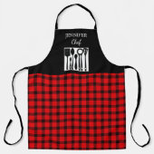 Rustiek rood zwart geruite monogram naam keuken schort (Voorkant)