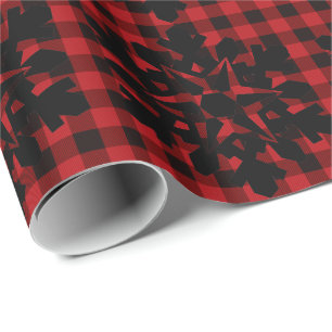 Rustiek rood zwart plaid met sneeuwvlok detail cadeaupapier
