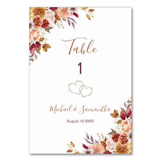 Rustiek Roos en Chrysanthemum herfstbruiloft Kaart (Voorkant)