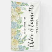 Rustiek Roos en Hydrangea Bloemenbruiloft Spandoek (Verticaal)